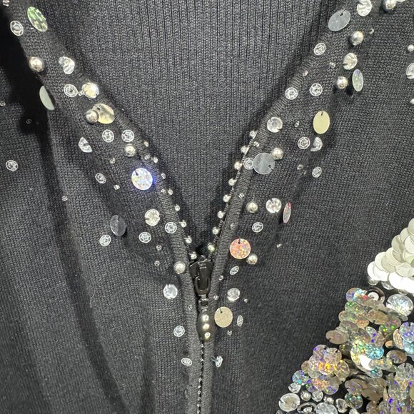 VTG Bedazzled Sequin Holiday Christmas Tree Zip Sweater Cardigan Womens 1XL - Picture 5 of 7